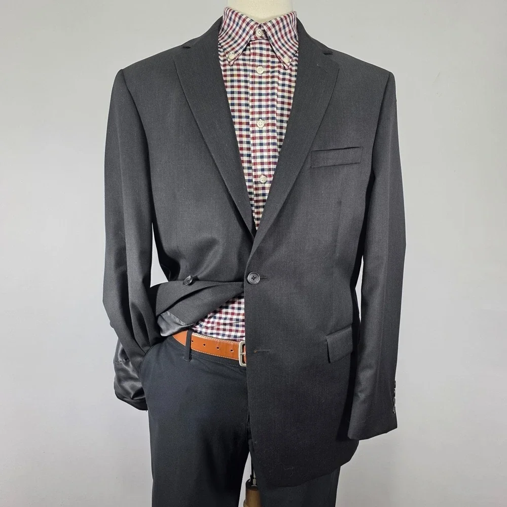 Pronto Uomo Men's Sport Coat Blazer Two Button Charcoal Gray Wool Size 44L